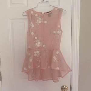 Pink net high low peplum top